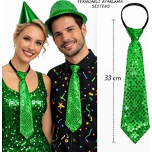 Uravas Store Yeşil Renk Pul Payetli Işıltılı Parti Kravatı 33 cm