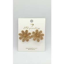 Nd Jewelry Terra Bej Hasır Çiçek Küpe