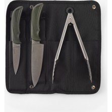 Solognac Avcı Bıçağı Seti & Mangal Barbekü Maşası - Bushcraft - Paslanmaz Çelik - Çantalı