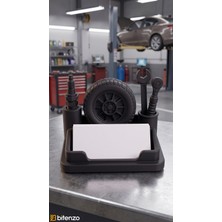 Bitenzo 3D  Otomotiv Temalı Masaüstü Kartvizit Standı - Oto Servis ve Sanayi Temalı Dekoratif Kartvizitlik - Siyah