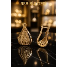RSB Bijuteri Küpe Lux Seri Damla Model Telkari Işlemeli 316 L Çelik Altın Kaplama + Hediye Paket