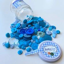 Yumakça Button Jam Kavanozda Karşık Boy ve Modellerde Italyan Aksesuar Düğmesi - Turkuaz ve Mavi Karışım