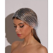 LA VIOR STYLE La Vıor Beyaz Taşlı File Bandana / Saç Aksesuarı