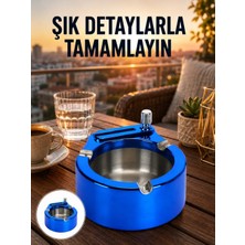 Marsilyan Yuvarlak Metal Küllük Çakmak Entegreli Dayanıklı Yapı Yeni Nesil
