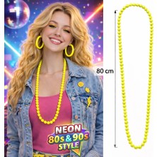 Uravas Store Neon Sarı Boncuk Kolye 80 cm – Retro 80’ler 90’lar Parti Aksesuarı