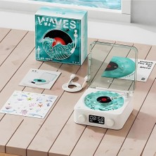 Uravas Store Waves Nostalji Plak Görünümlü Bluetooth Hoparlör 3D Ses Dalgası Retro Müzik Plak Mavi