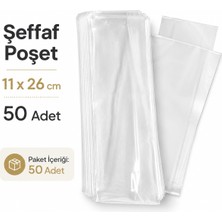 Şeffaf Poşet 11X26 cm Kilitsiz Şeffaf Kalın Yırtılmaz Akıtmaz Şeker Şarküteri Poşeti  50 Adet