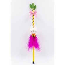 Uravas Store Peluş Figürlü ve Mor Tüylü Kedi Oyun Oltası