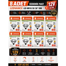 Avarson (8 Adet) Ledvance 12V Ac/dc 6.1W (50W) 3000K (Sarı Işık) Dim Edilebilir Gu5.3 Duylu LED Çanak Ampul