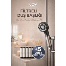 NOY Filtreli Duş Başlığı 5 Yedek Filtre ile | Su Arıtmalı, Klor ve Kireç Önleyici, Yüksek Basınçlı
