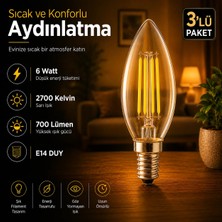 Repplam Horoz 6 Watt Sarı Işık E14 Duylu Rustik Ampul 700 Lümen Avize Ampulü İnce Duylu Mum Ampul