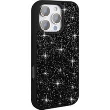 Mobilteam iPhone 16 Pro Kılıf Simli Pırlanta Taşlı Kamera Yükseltili Silikon Mbtm