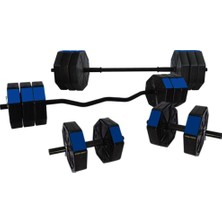 OEM Tan Spor 100 kg Düz Bar (150 Cm) + Z Bar (120 Cm) Dambıl Ağırlık Halter Full Set Mavi Kapaklı