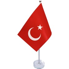 OEM Türkiye Masa Bayrağı | Kaliteli Kristal Cam Stand ve Ince Saten Kumaştan Bayrak 14 x 21 cm