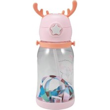 OEM Geyik Boynuzlu Pipetli Su Matarası, 600 ml Su Şişesi, Çocuklar Için Eğlenceli ve Güvenli Içme Deneyimi, Bpa Içermeyen, Dayanıklı ve Renkli Suluk (Pembe)