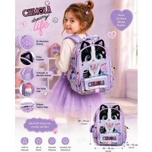 Chimola Dreamy Life Kedi Desenli 12 Inç Anaokulu Sırt Çantası – Peluş Kulaklı Lila BT287