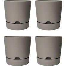 OEM Begonya Saksı Tabaklı Drenajlı Mat Plastik Çiçek Saksısı (4 Adet, 9 Litre, 25CM, Bej)