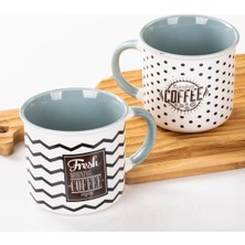 OEM Mukko Home 2'li Kupa Seti Retro Tarzı Kahve Temalı Porselen Kupa – 350M,MAVI A+B