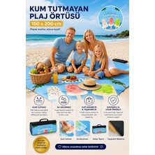 OEM Plaj Havlusu, Piknik Örtüsü, Matı, Çantalı Hasırı, Kamp Battaniyesi, Katlanabilir, Hafif (Plaj Dondurması-Deniz Mavisil)