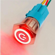 OEM 16MM Kırmızı Power Sembol Ledli Kablolu Push Tip Metal Button Panel Montaj Düz Kafa No Nc Dc DVM.101.280