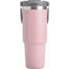 OEM 900 ml Paslanmaz Çelik Pipetli ve Kilit Kapaklı Kulplu Termos 6 Saat Sıcak/soğuk - FC1180 (Pembe)