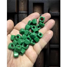 OEM 15 Adet El Yapımı Kare Cam Boncuk - Kolye Ucu, Halhal Ucu - (1cm x 1cm Kare) Karecam-Yeşil