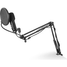 OEM USB Kondansatörlü Mikrofon, Profesyonel Set, Mikrofon Kollu, Pop Koruması ve Rüzgar Koruması, Siyah