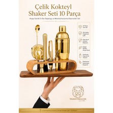 Transformacion Kokteyl Shaker Seti 10 Parça Ahşap Standlı Profesyonel Altın Sarısı Paslanmaz Çelik Ev Barı Başlangıç ve Miksoloji Karıştırma Ekipmanları Seti 723385