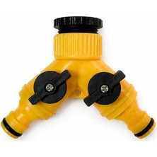 OEM Çift Çıkışlı Vanalı Musluk Adaptörü, 1/2 ve 3/4 Uyumlu, Sarı, DMX4279