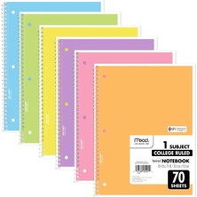 Hsc Bilişim Mead Spiral Defter 6'lı Paket, 1 Konu, Kolej Çizgili, 19X27CM, 70 Yaprak, Pastel Renkler Karışık