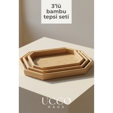 Ucco Premium 3'lü Bambu Tepsi Seti - Sunumluk Kahvaltılık Çay Saati Servis Tepsisi - 40-34-29CM