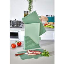 OEM Moi 4 Parça Plastik Kesme Tahtası Seti, Standlı, Renkli, Hijyenik, Kaymaz 3 Adet Gıda Hazırlama Tahtası 31X20 cm Sebze Et Balık Kesim Tahtası, Mutfak Düzenleyici Organizer