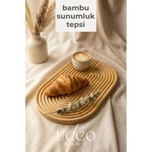 Ucco Doğal Bambu Sunumluk - 33X20X1,3CM– Kahve, Tatlı, Peynir Oval Oluklu Servis Tabağı Tepsi