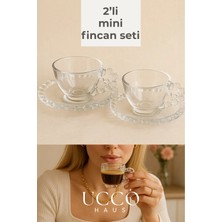 Ucco 2'li Cam Fincan Seti | 2 Bardak + 2 Tabak Kahve Fincanı Çay Fincanı | Şık Kahve ve Çay Sunum Bardağı