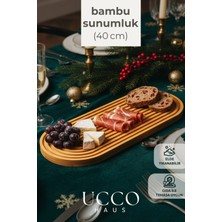 Ucco Doğal Bambu Sunumluk - 40X16X1,5CM– Kahve, Tatlı & Peynir Sunumluk Oval Oluklu Servis Tabağı
