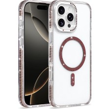 Zore iPhone 16 Pro Max Kılıf Taşlı Simli Magsafe Kamera Yükseltili Silikon Srgl