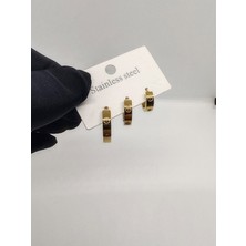 Cadde Dükkanı Üçlü Gold Halka Çelik Küpe
