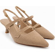 Rexba Vizon Süet Slingback Kadın Topuklu Ayakkabı Sivri Burun Kitten Heel Kısa Topuk Ofis Günlük Davet Şık Ayakkabı
