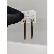 Cadde Dükkanı Sallantılı Kelebek Figürlü Gold Çelik Küpe