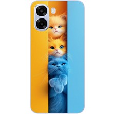 Le Balvo Oppo A6T - A6X Uyumlu Mavi Sarı Kediler Baskılı Silikon Kılıf