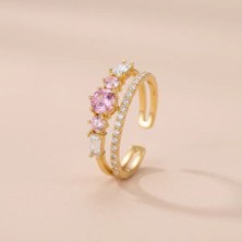 Fashion Ayarlanabilir Pembe Zirkon Taşlı Kadın Yüzük