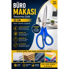 Anı Ofis Kırtasiye Büro Makası 22 cm Paslanmaz Çelik Ergonomik Saplı Çok Amaçlı Kesim Makası