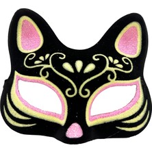 Aslanoğlu Store Siyah Renk Süet Kaplama Üzeri Pembe Sarı Simli Kedi Maskesi 17X14 cm