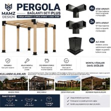 Mamzdesign 90X90X2,5 mm Pergola Garaj Sundurma Çardak Bağlantı Ekipmanları 12 Parça Mat Siyah