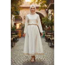 Stil Kuşağı Kadın Beyaz Dantel Detaylı Poplin Etek Beli Lastikli