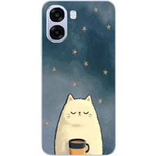 Le Balvo Oppo A6T - A6X Uyumlu Kahveci Beyaz Kedir Baskılı Silikon Kılıf