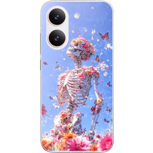 Le Balvo Poco X8 Pro Uyumlu Iskelet Çiçekleri Baskılı Silikon Kılıf
