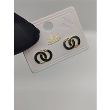 Cadde Dükkanı Zirkon Taş Detaylı CD Çelik Küpe