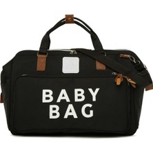 Bagmori Siyah Baby Bag Baskılı Geniş Cepli Anne Bebek Çantası