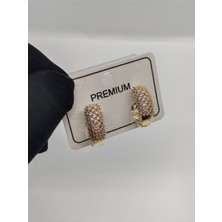 Cadde Dükkanı Taşlı Halkalı Gold Çelik Küpe